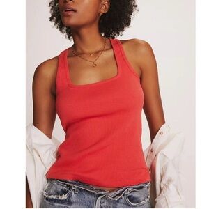 Maeve Anthropologie , ribbed slight racerback Tank Top- coral/ reddish- size M